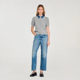 Cardigan with detachable denim collar