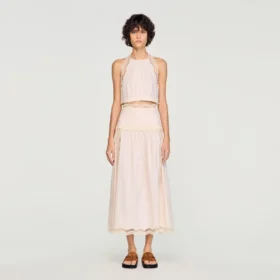 Cotton crop top with lace trim