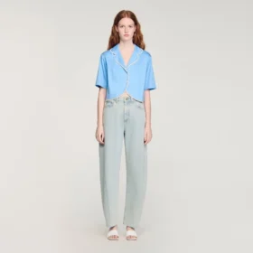 Cotton shirt with beaded trim