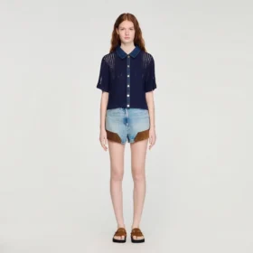 Crochet and denim top