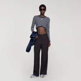 Cropped striped cotton T-shirt