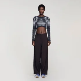 Cropped striped cotton T-shirt