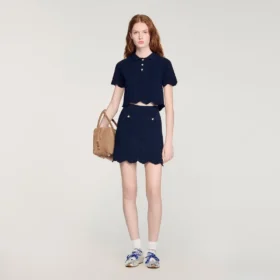 Decorative knit polo-neck sweater