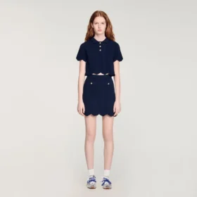Decorative knit polo-neck sweater