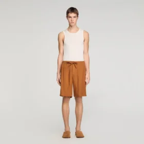 Elastic waist linen shorts