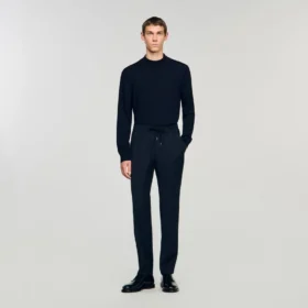 Elasticated straight-leg trousers