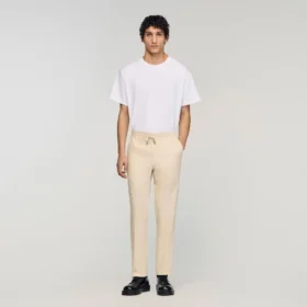 Elasticated straight-leg trousers