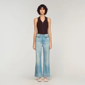 Faded straight zipped cotton jeans