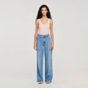 Faded wide straight-leg jeans