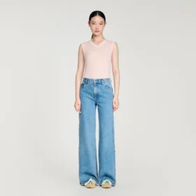 Faded wide straight-leg jeans