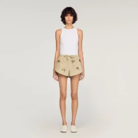 Floral embroidered striped shorts Floral embroidered striped shorts