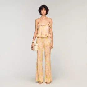 Floral-print flowy trousers