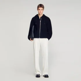 Hooded zip-up wool jacket