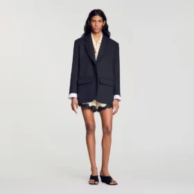 Mixed-material satin jacket