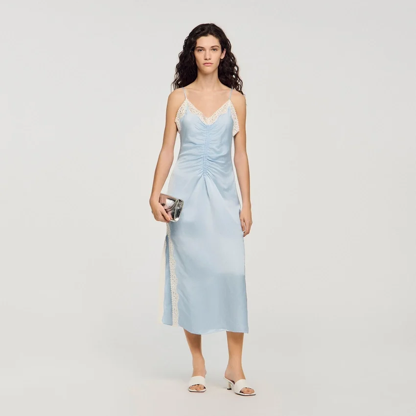 Satin-effect maxi dress with straps Satin-effect maxi dress with straps